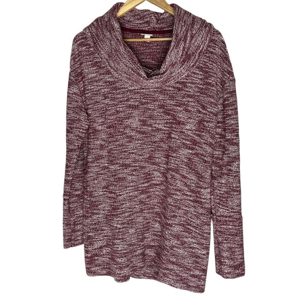 Merona‎ Women's XXL Sweater Cowl Neck Maroon White Heathered Casual Cotton Blend